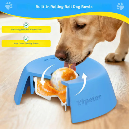 Yipetor Slow Feeder Dog Bowls for Liquid Treat, [Built in Rolling Ball] No Spill Bone Broth Dog Licking Bowl, Multi Purpose Puppy Yogurt Feeder Bowl for All Breeds Dietary Supplement/Post Op Nutrition Feeding