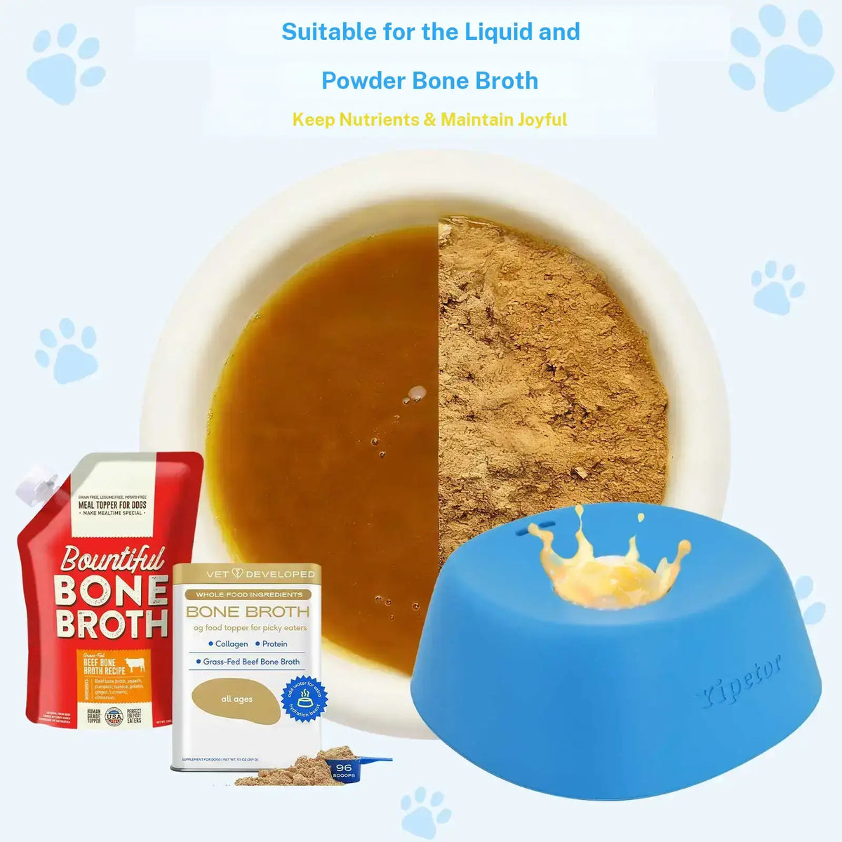 Yipetor Slow Feeder Dog Bowls for Liquid Treat, [Built in Rolling Ball] No Spill Bone Broth Dog Licking Bowl, Multi Purpose Puppy Yogurt Feeder Bowl for All Breeds Dietary Supplement/Post Op Nutrition Feeding