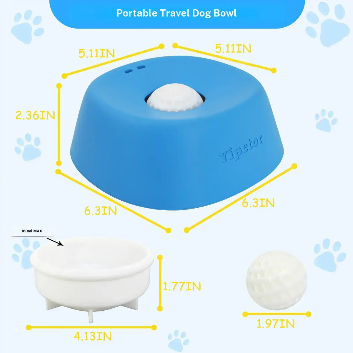 Yipetor Slow Feeder Dog Bowls for Liquid Treat, [Built in Rolling Ball] No Spill Bone Broth Dog Licking Bowl, Multi Purpose Puppy Yogurt Feeder Bowl for All Breeds Dietary Supplement/Post Op Nutrition Feeding